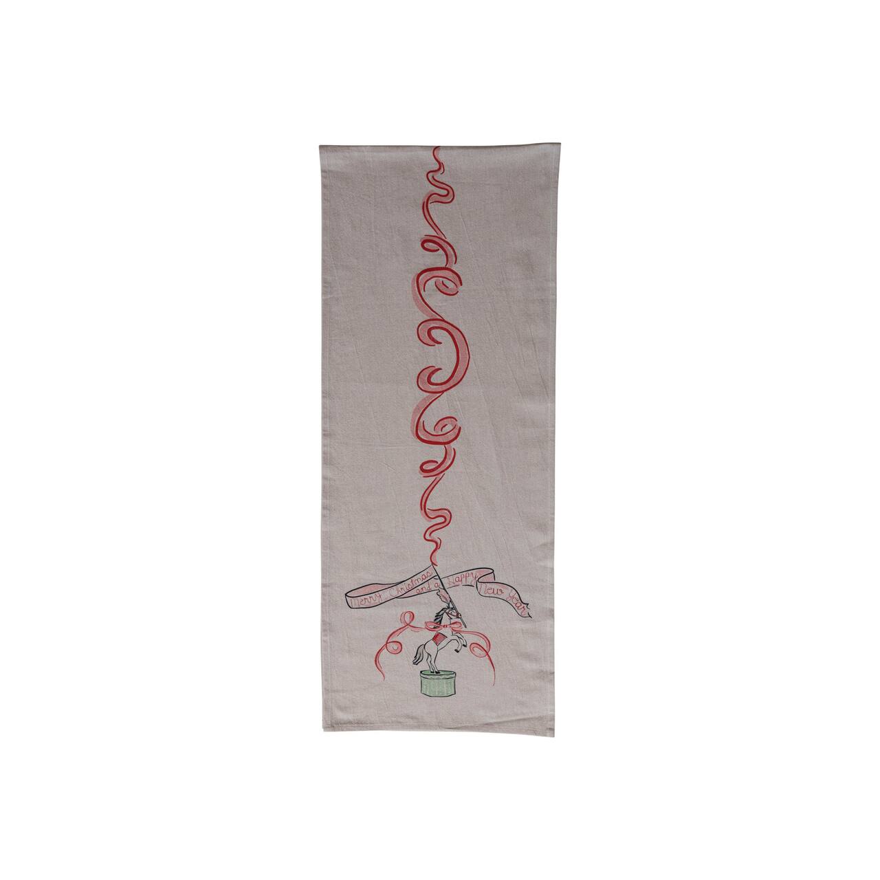 Hello Honey® 72" Multicolor Cotton Chambray Printed Table Runner with Carousel Horse & Ribbon Design